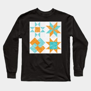 Sampler Quilt Orange and Teal Watercolor Long Sleeve T-Shirt